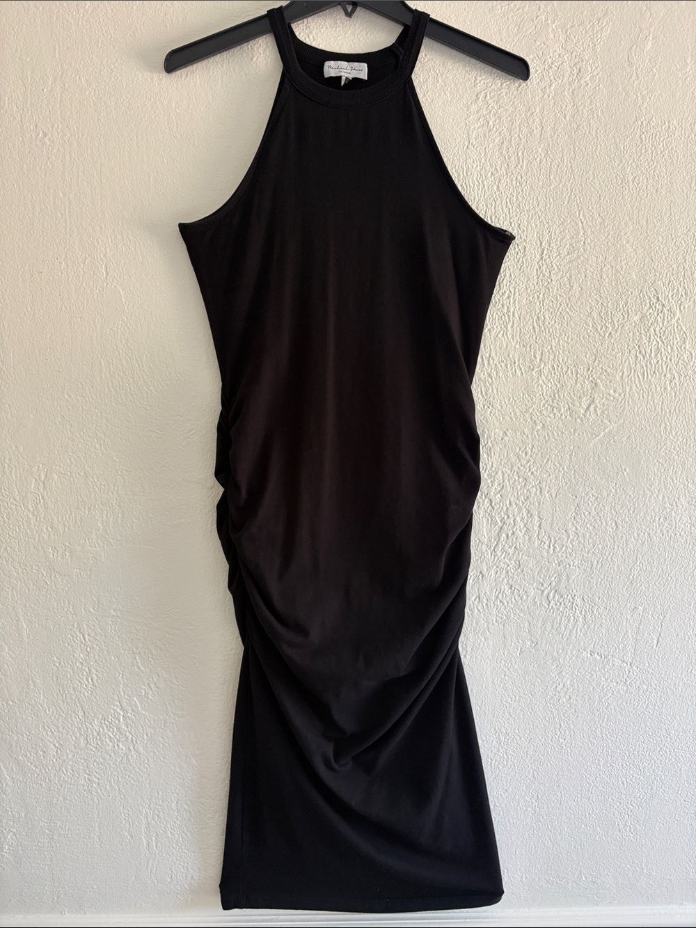 Sleeveless Black Ruched Fitted Midi Dress